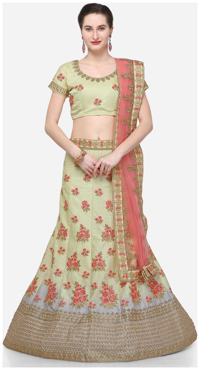 

V SALES Silk Wedding A-Line Semi Stitched Yellow