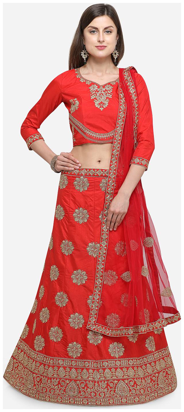 

V SALES Silk Wedding A-Line Semi Stitched Red