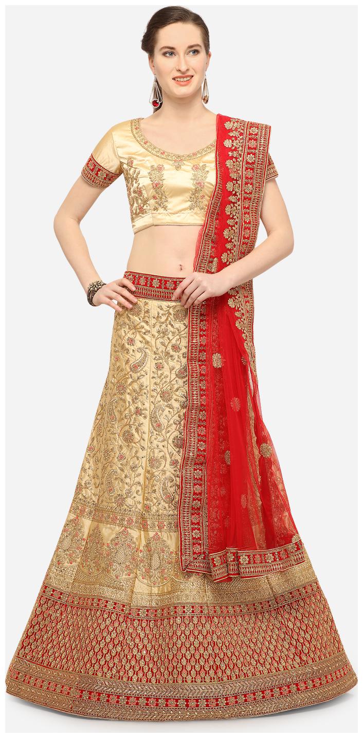 

V SALES Silk Wedding A-Line Semi Stitched Beige