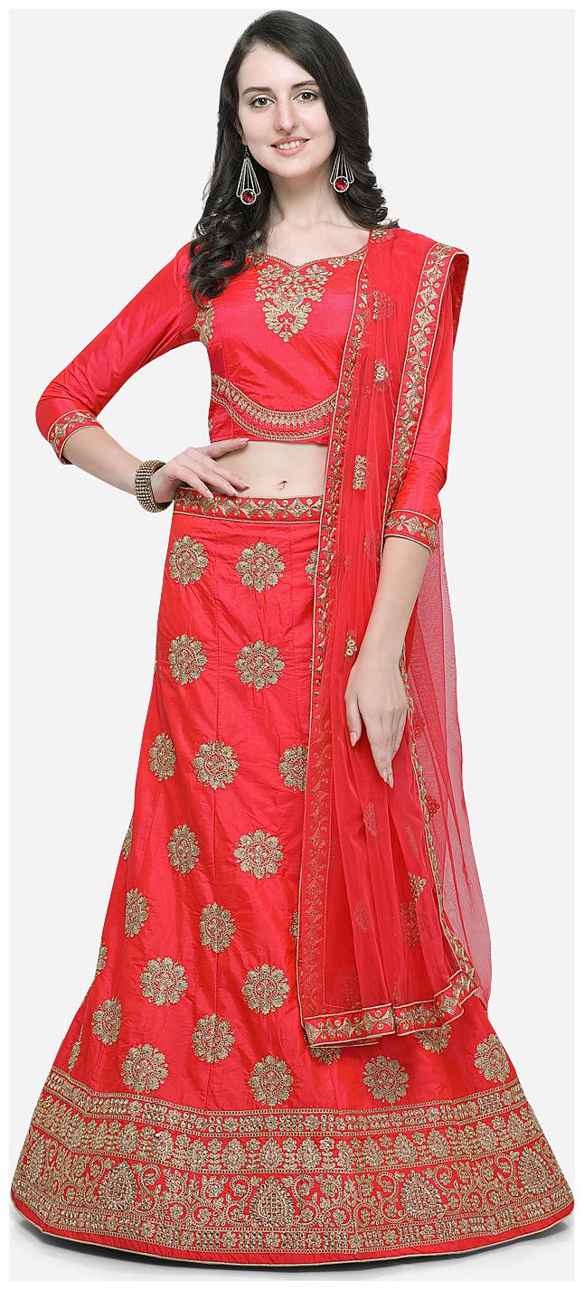 

V SALES Silk Wedding A-Line Semi Stitched Pink