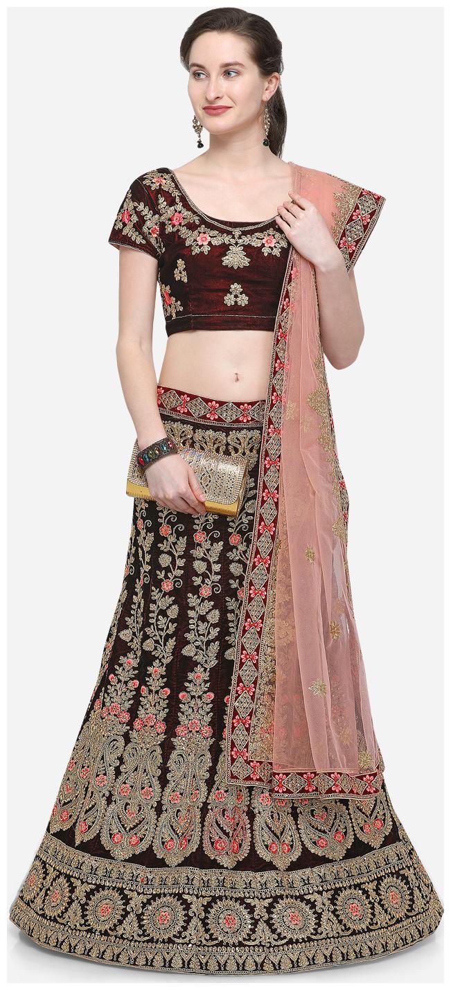 

V SALES Velvet Wedding A-Line Semi Stitched Maroon