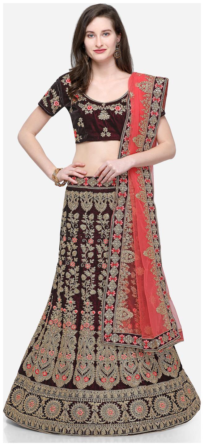 

V SALES Velvet Wedding A-Line Semi Stitched Purple