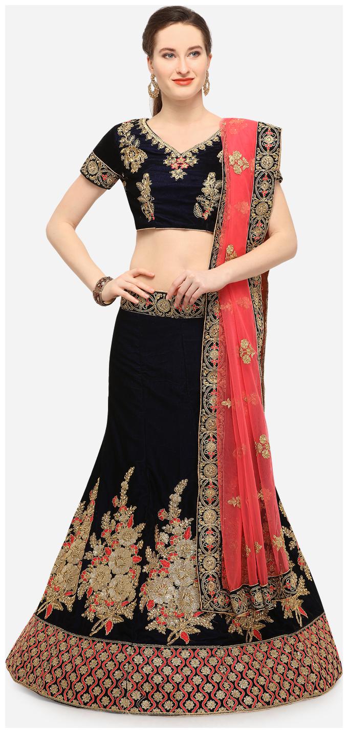 

V SALES Velvet Wedding A-Line Semi Stitched Blue