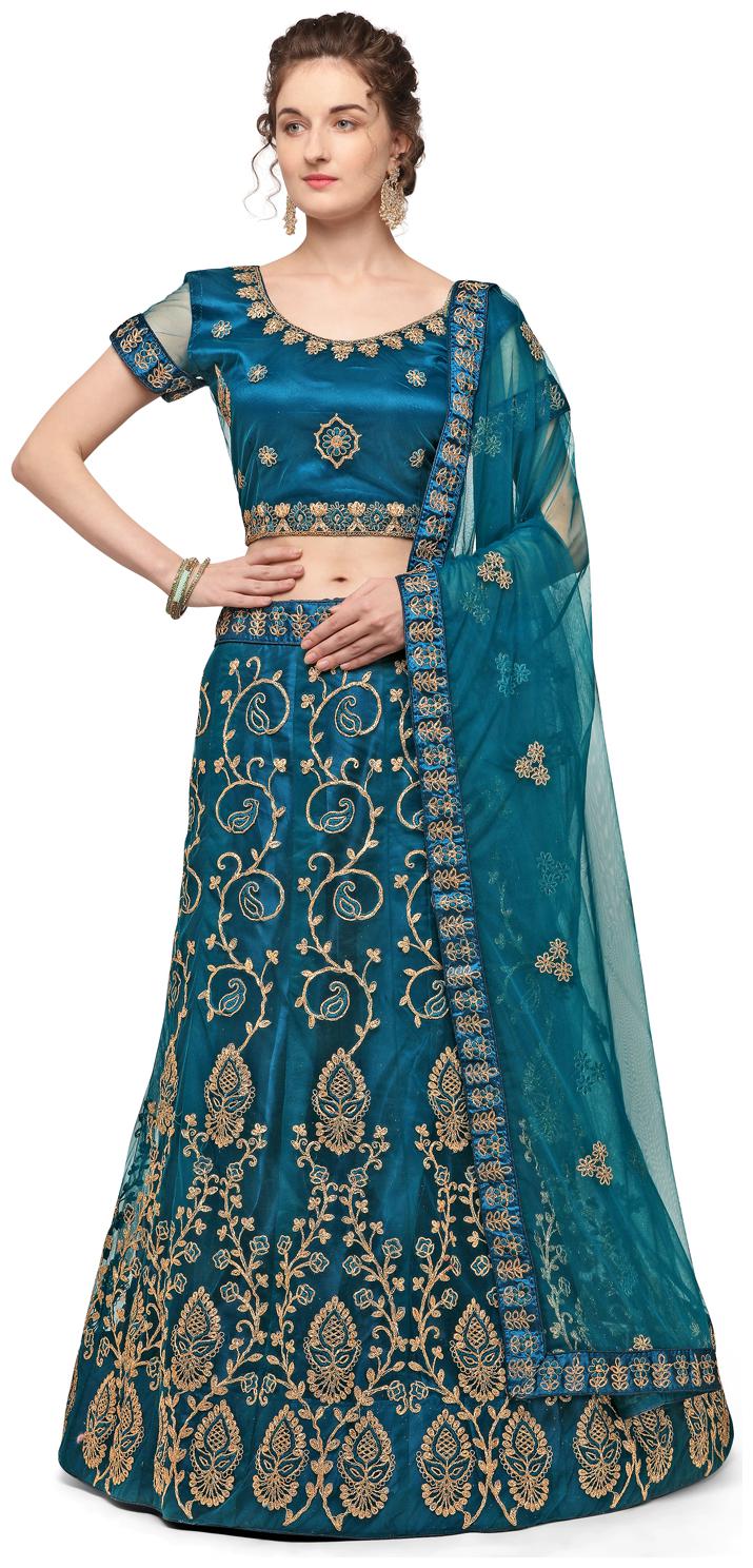 

V Sales Womens Semi-Stiched Embroidered Lehenga Choli (Blue)