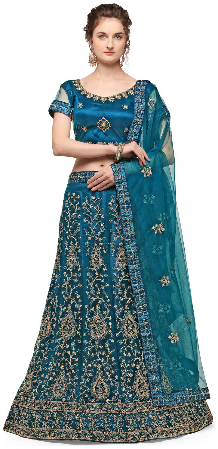 

V Sales Womens Semi-Stiched Embroidered Lehenga Choli (Blue)