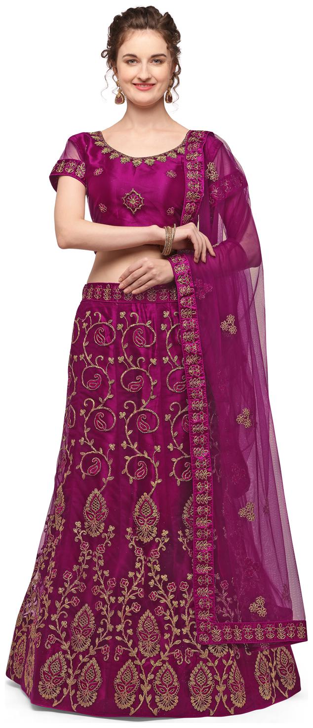 

V Sales Womens Semi-Stiched Embroidered Lehenga Choli (Purple)