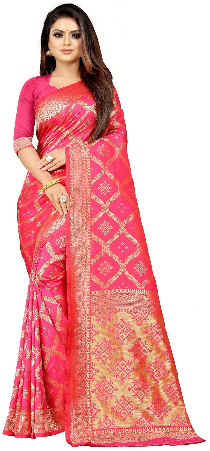 

V V shop Silk Pink Woven Regular Saree For Women