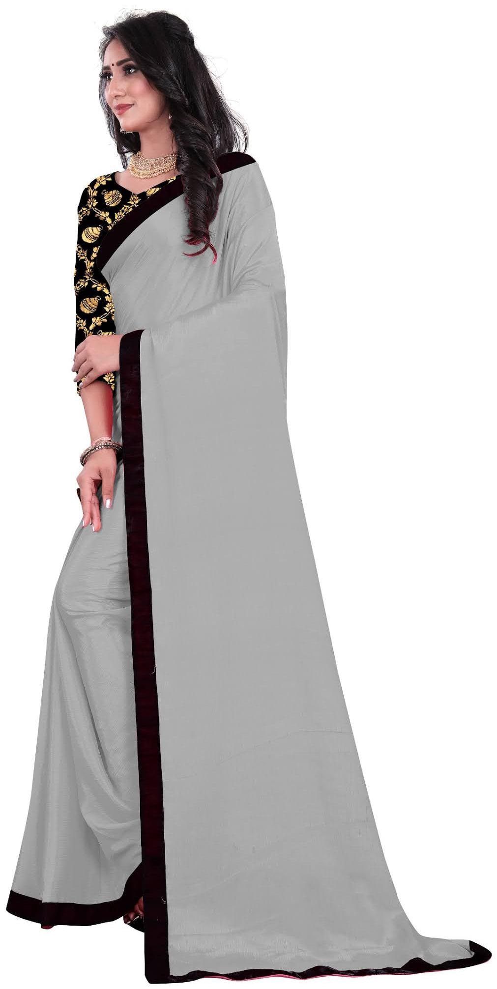 

V V shop Silk Grey Solid Regular Saree For Women