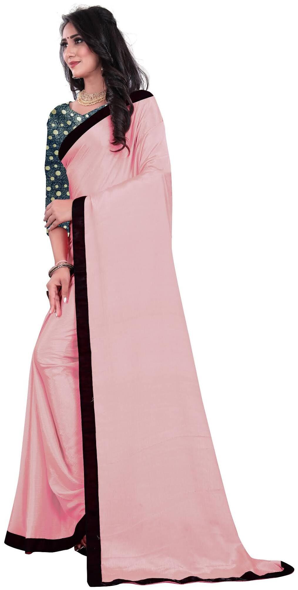 

V V shop Silk Pink Solid Regular Saree For Women
