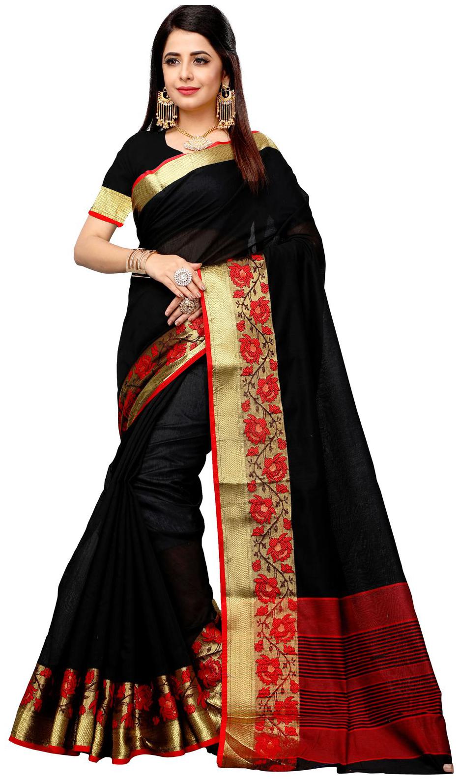 

VAHNI Black Woven Universal Designer Saree With blouse