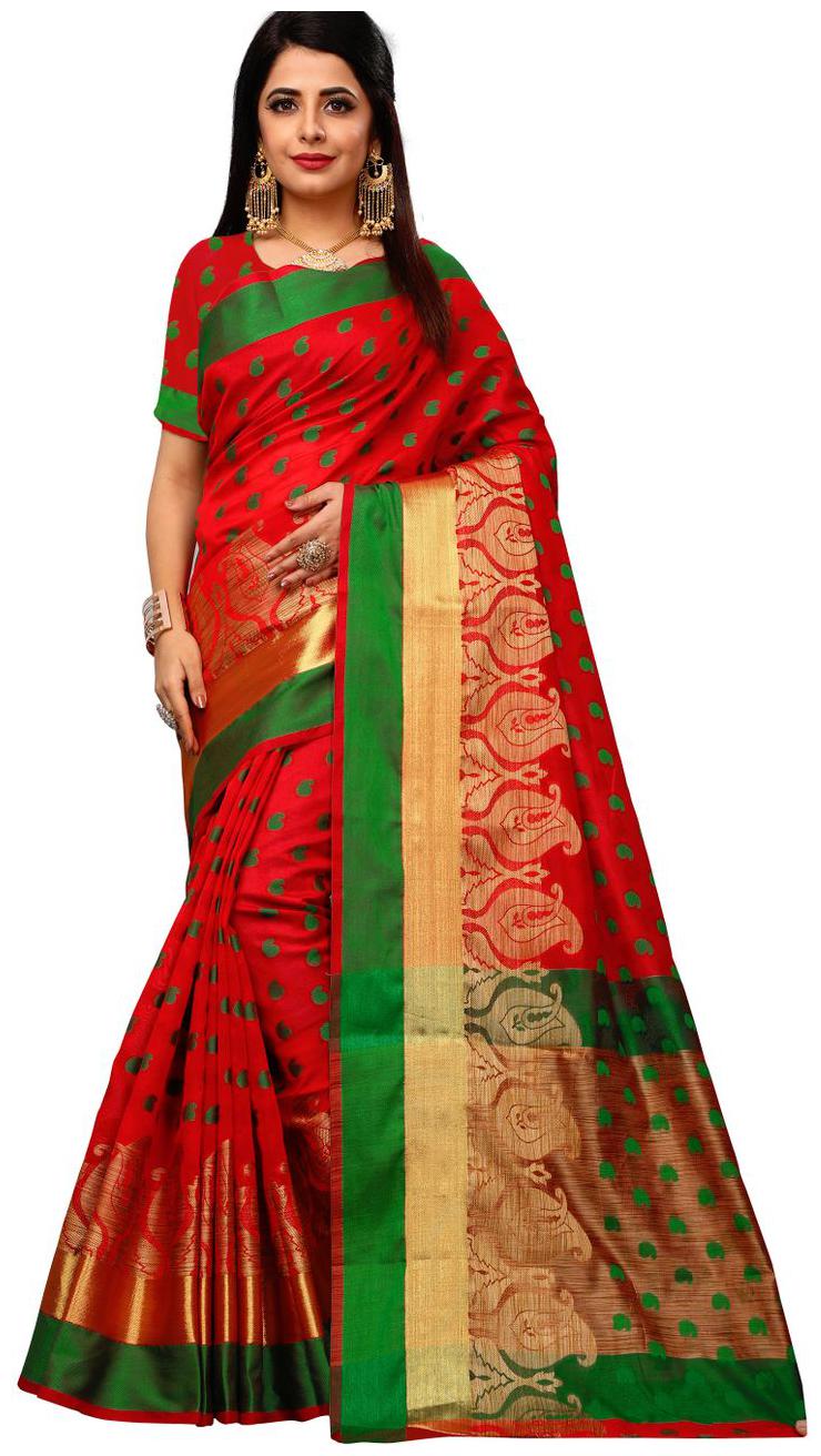 

vahni Latest Woving Cotton Silk Saree With Blouse Piece - Party Wear - red