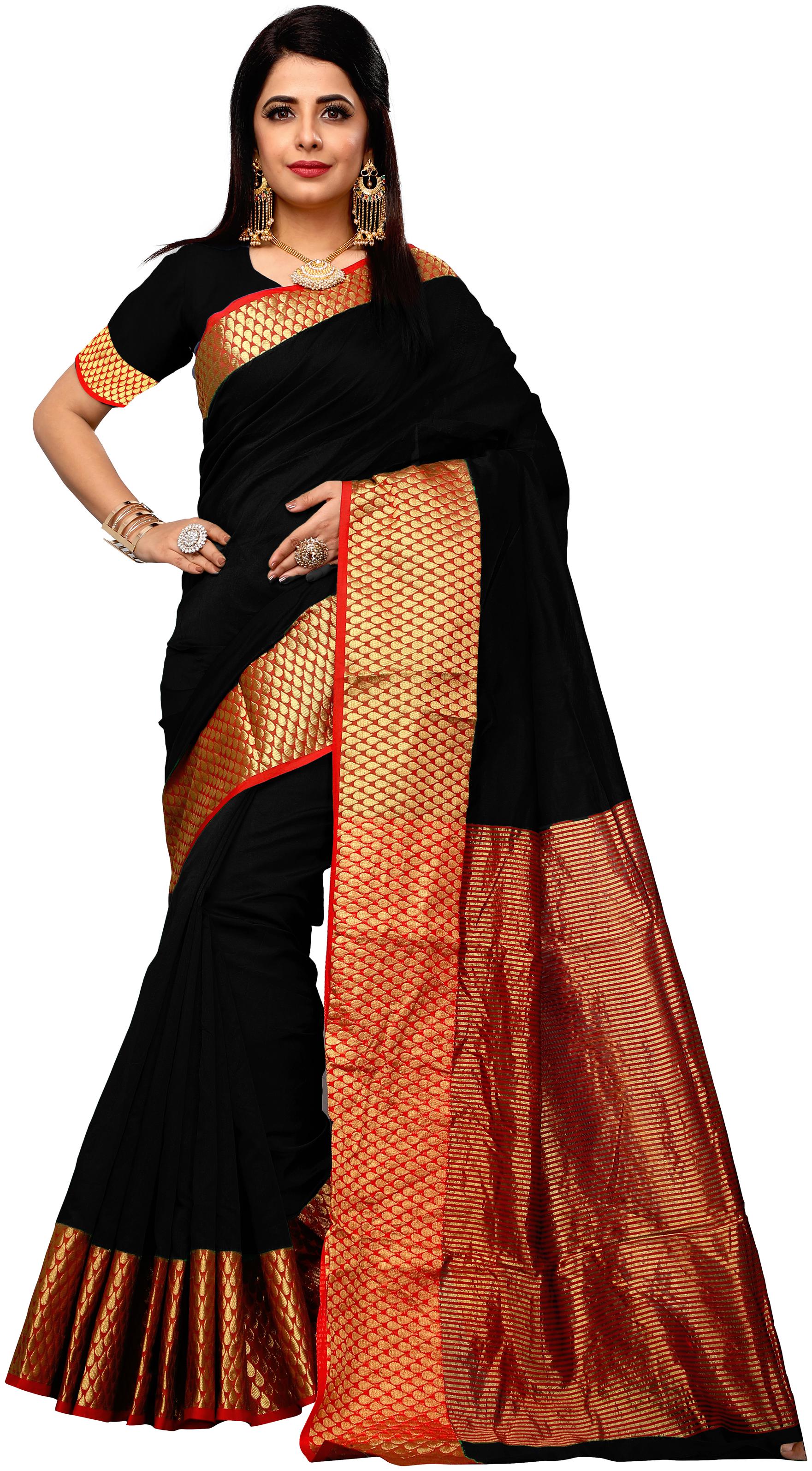 

vahni women s cotton silk saree with zari border with blouse pcs