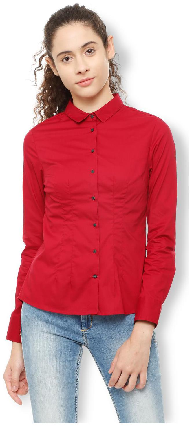 

Van Heusen Women Red Solid Regular Fit Shirt