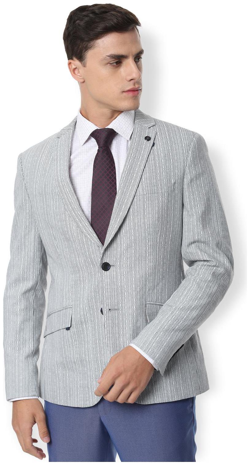 

Van Heusen Men Grey Striped Super slim fit Single Breasted Blazer