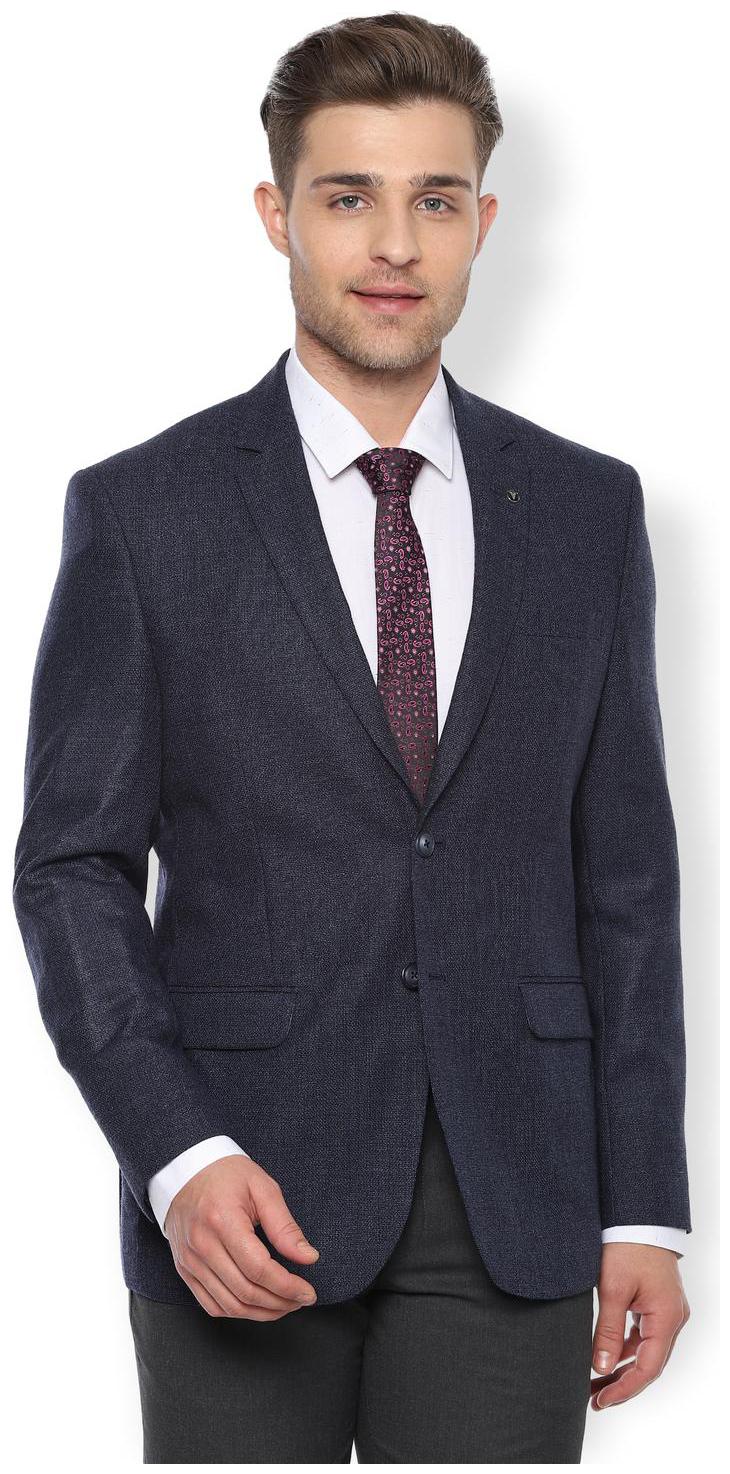 

Van Heusen Men Blue Textured Slim fit Single Breasted Blazer