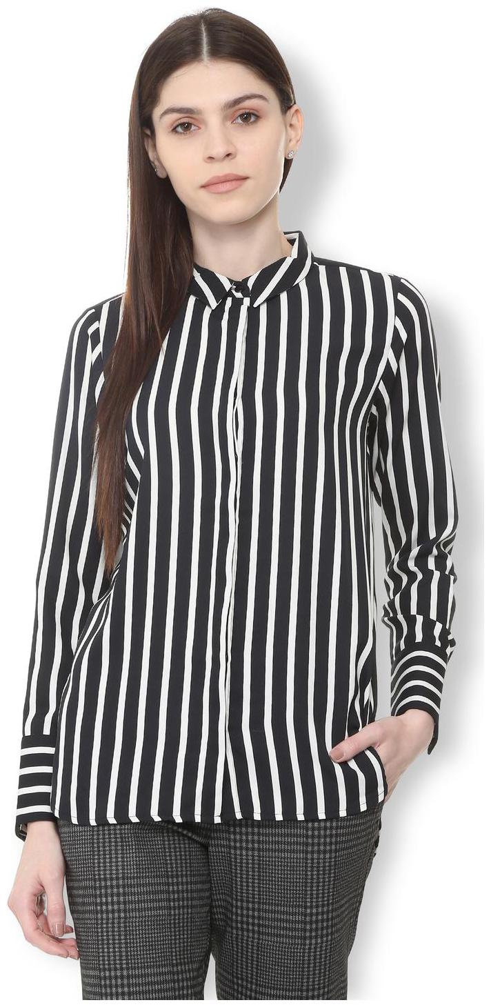 

Van Heusen Women Black Striped Regular Fit Shirt