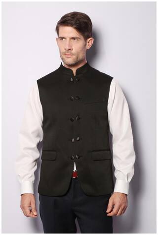 Van Heusen Black Poly Viscose Blend Slim Fit Business Casual Textured Waistcoat