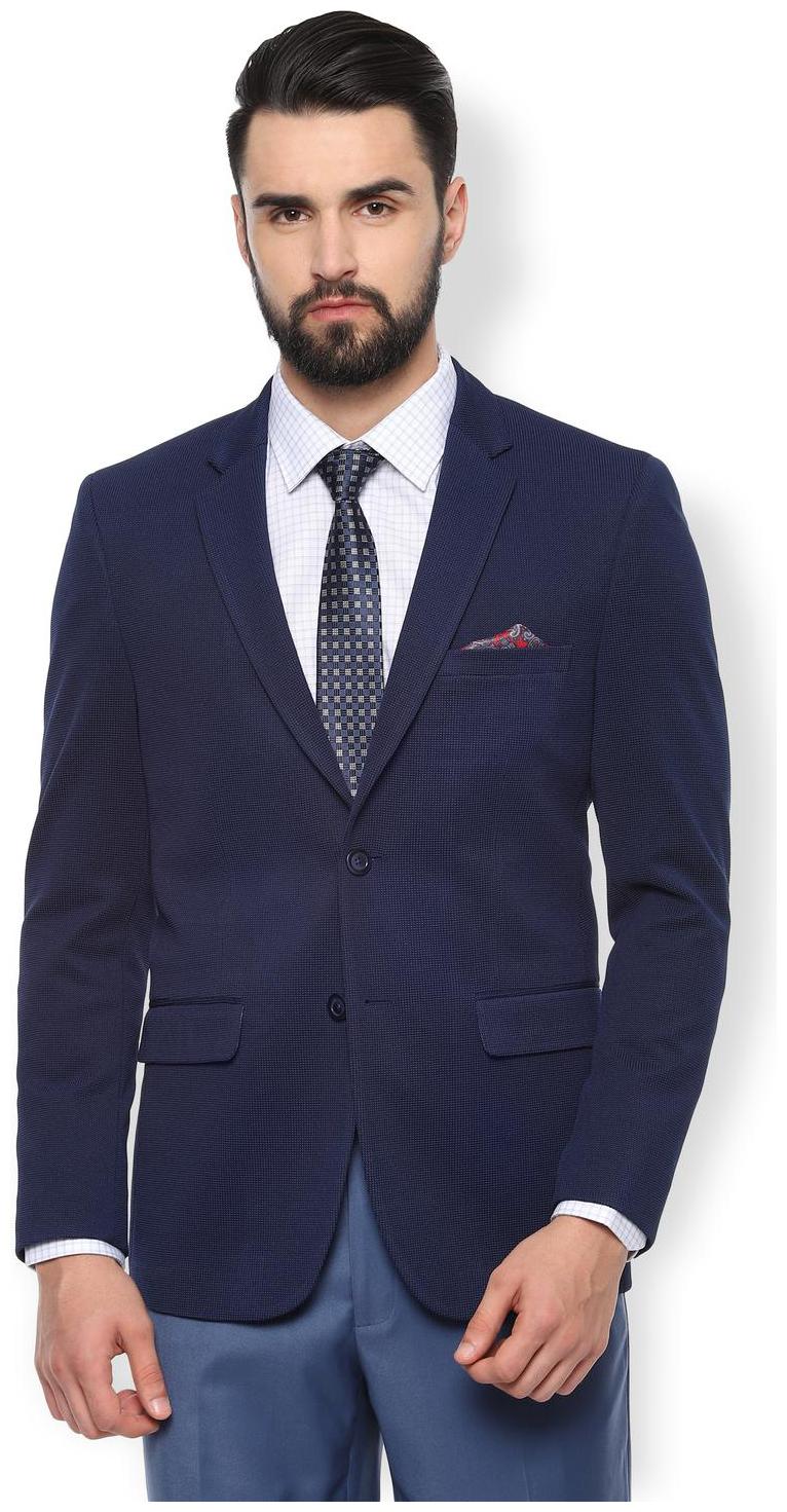 

Van Heusen Men Blue Textured Slim fit Single Breasted Blazer