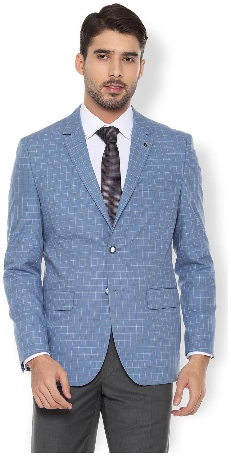 

Van Heusen Men Blue Checked Slim fit Single Breasted Blazer