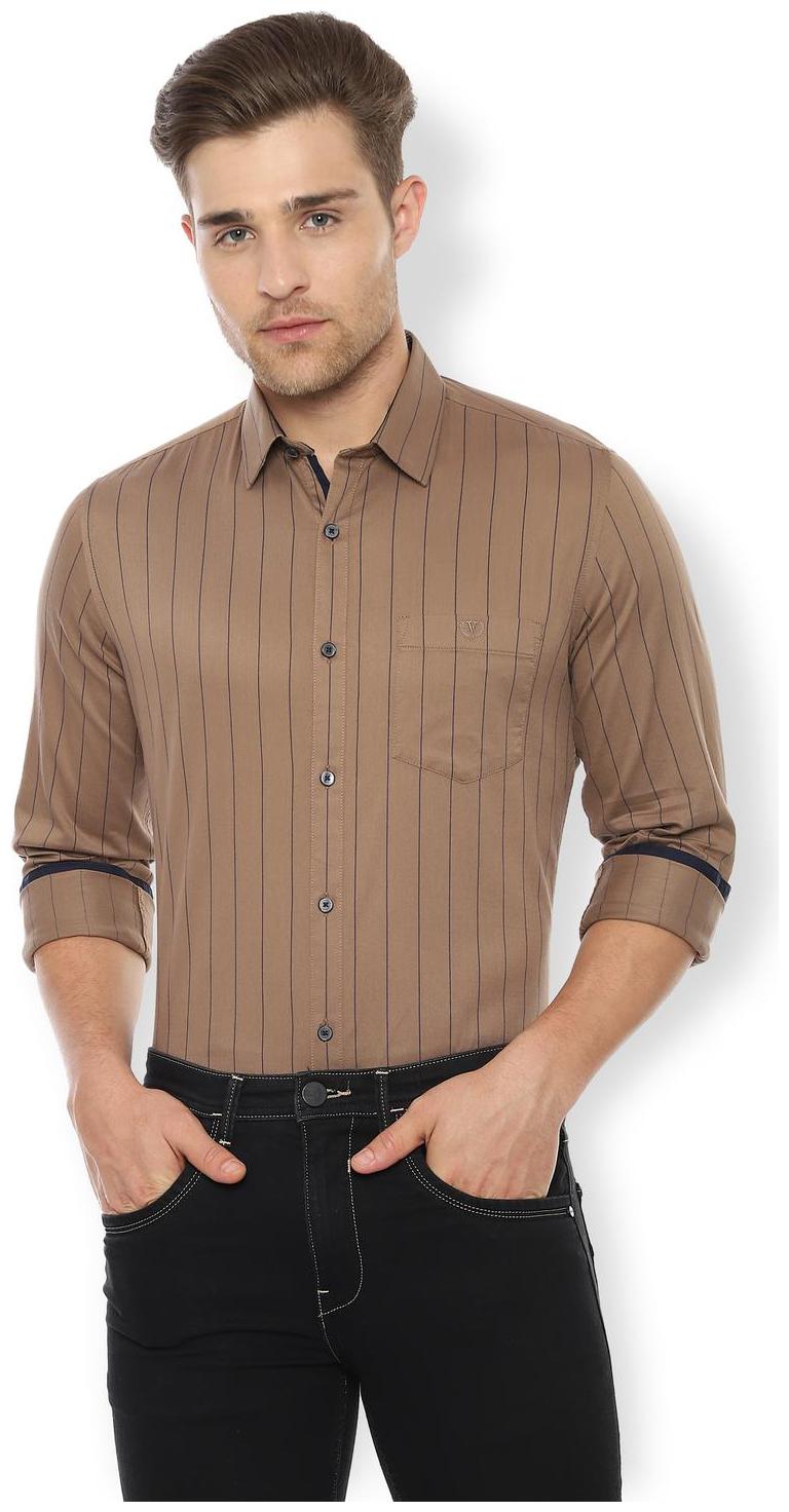 

Van Heusen Men Brown Vertical Stripes Slim Fit Casual Shirt
