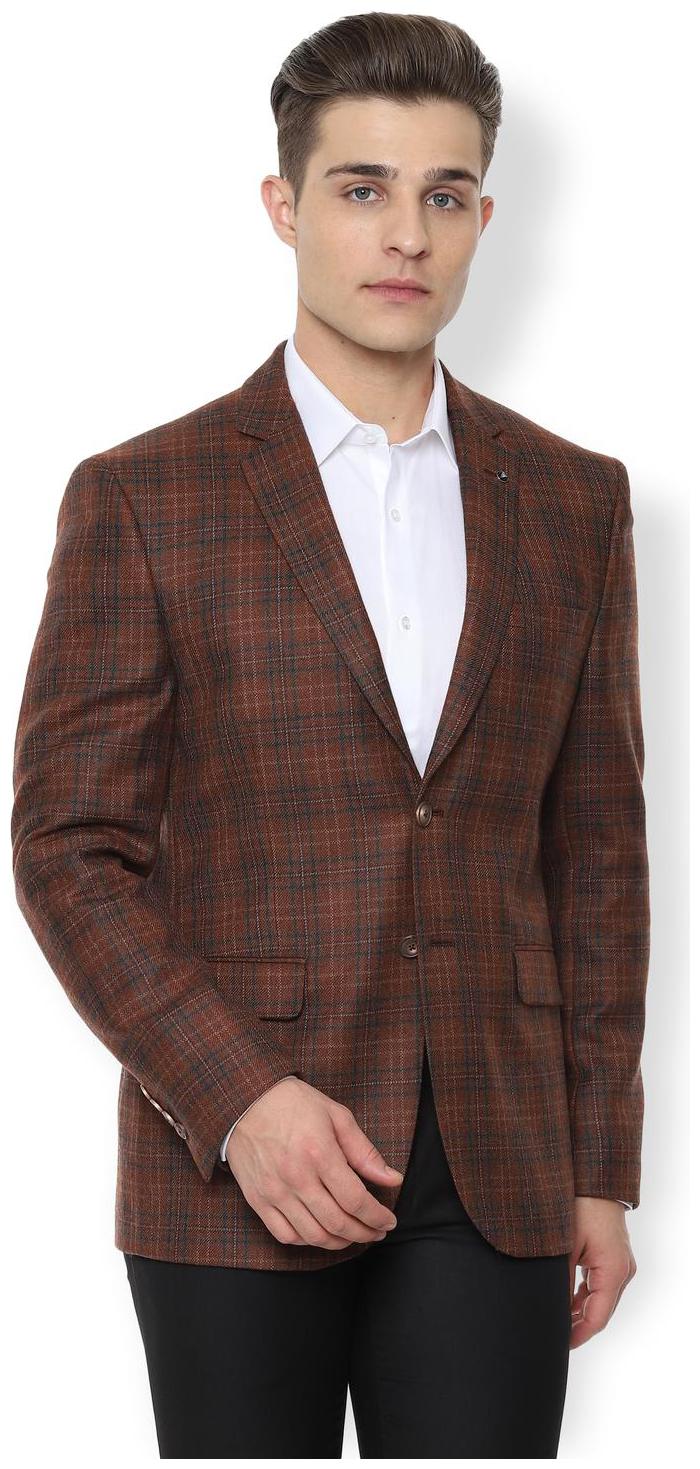 

Van Heusen Men Brown Checked Slim fit Single Breasted Blazer