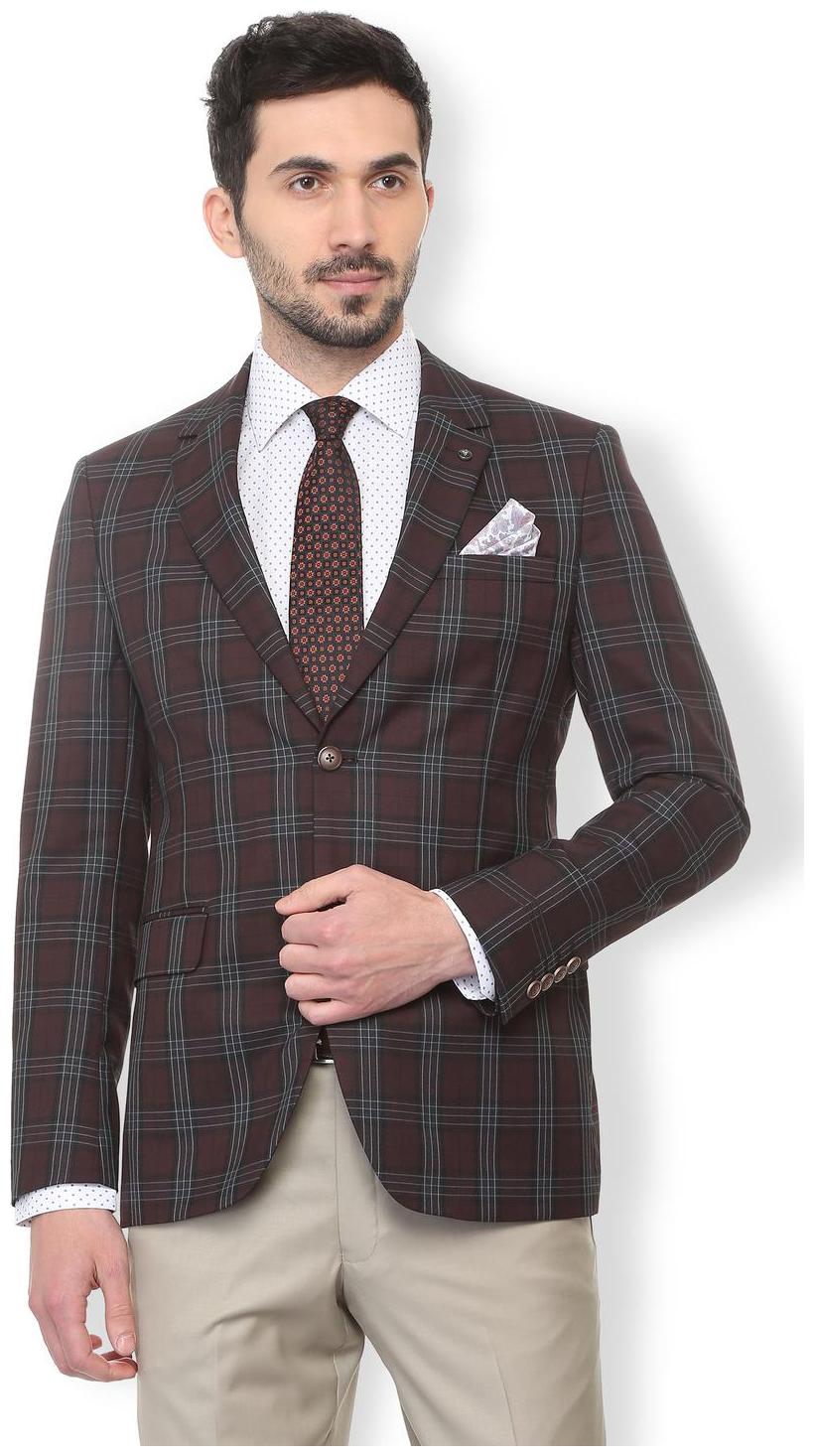 

Van Heusen Men Brown Checked Slim fit Single Breasted Blazer