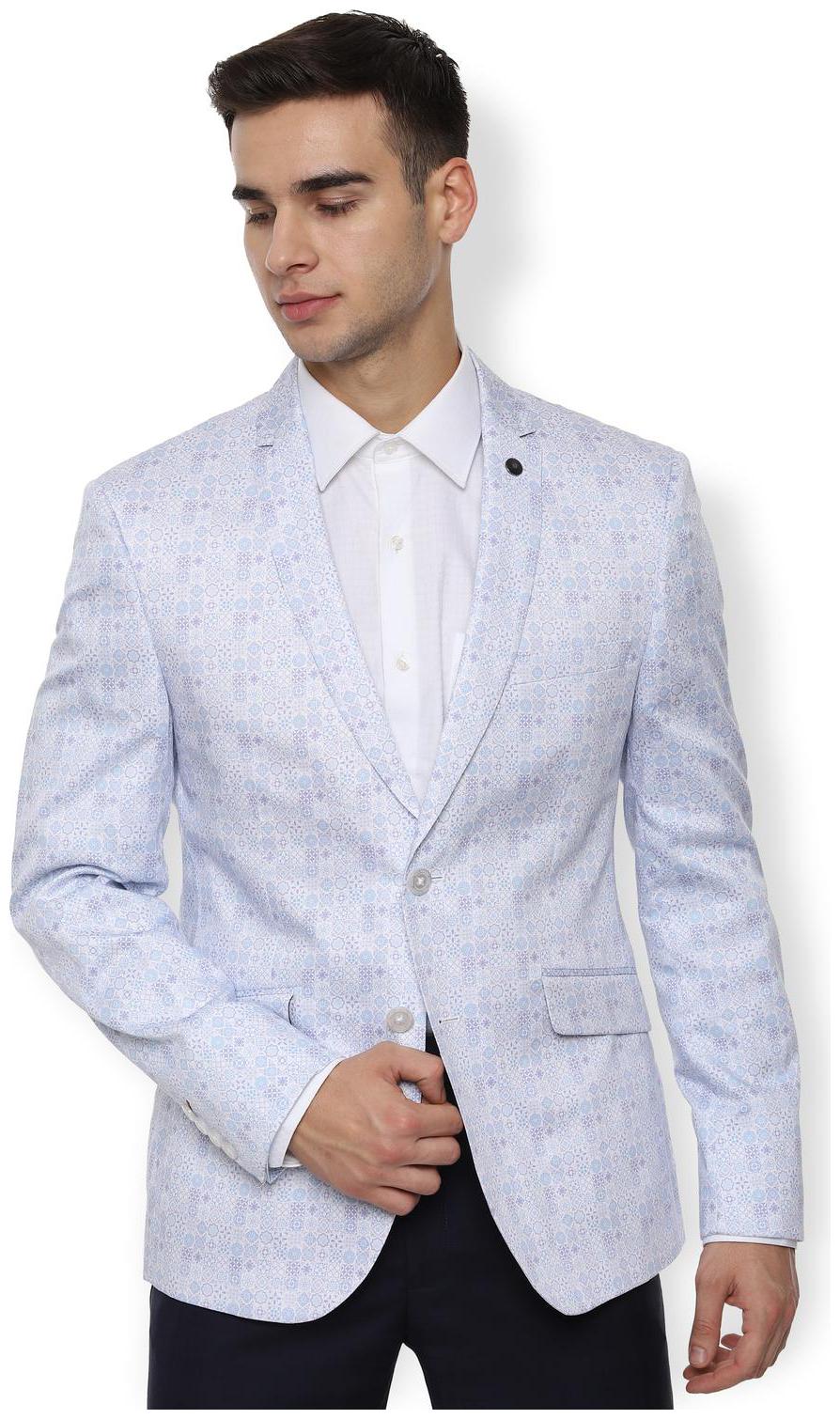 

Van Heusen Men Blue Printed Slim fit Single Breasted Blazer