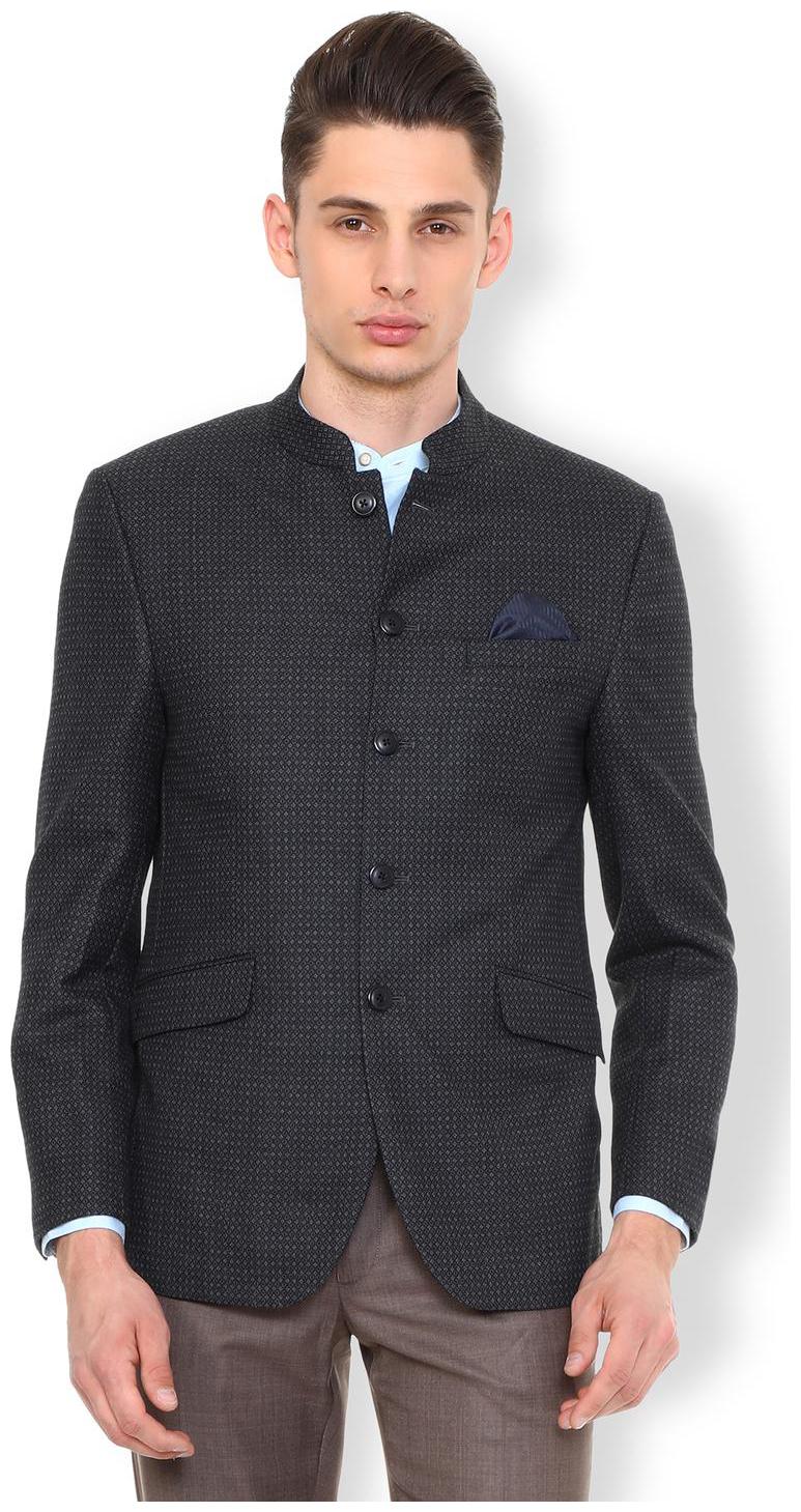 

Van Heusen Men Black Textured Slim fit Single Breasted Blazer