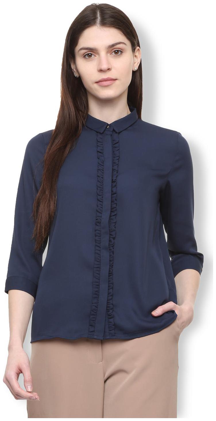 

Van Heusen Women Blue Solid Regular Fit Shirt