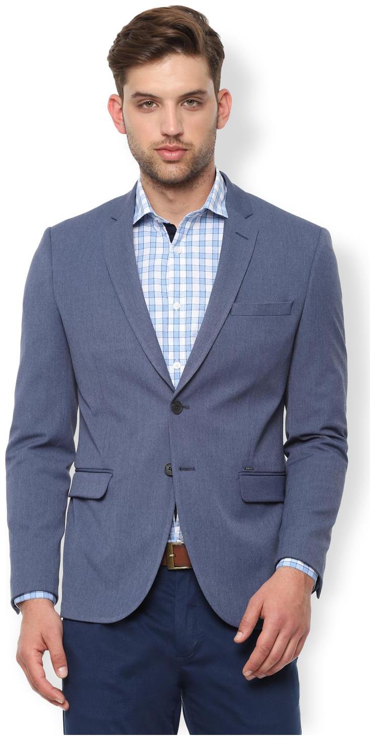 

Van Heusen Men Blue Textured Slim fit Single Breasted Blazer