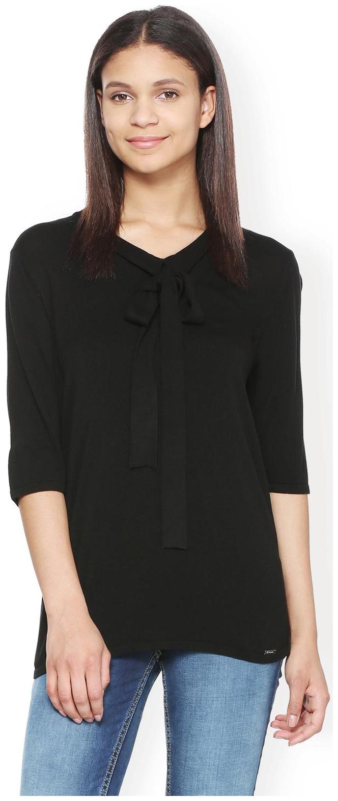 

Van Heusen Women Solid A-line top - Black