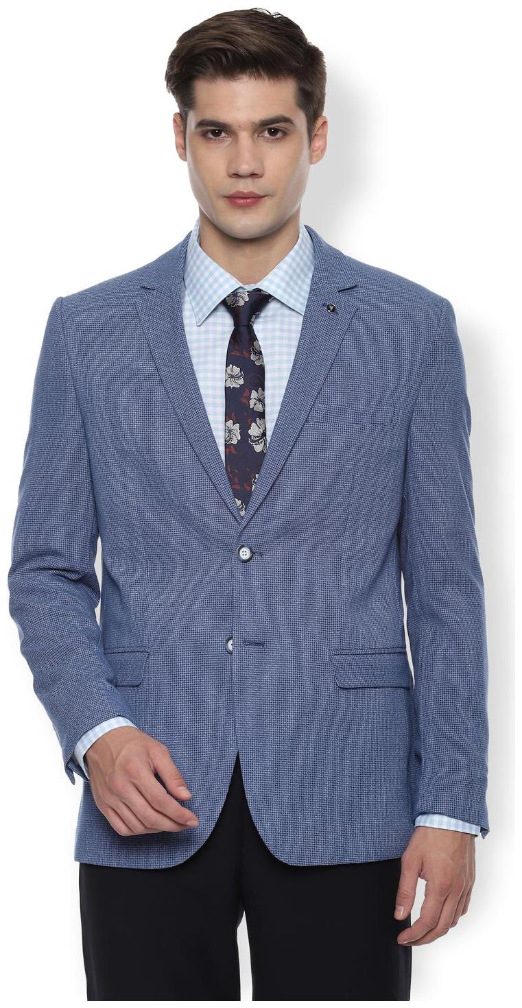 

Van Heusen Men Blue Textured Slim fit Single Breasted Blazer
