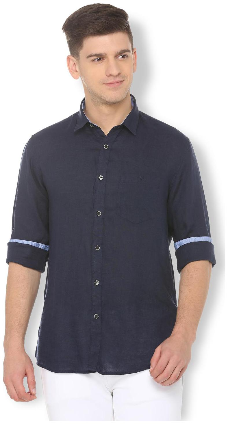

Van Heusen Men Blue Weaved Slim Fit Casual Shirt