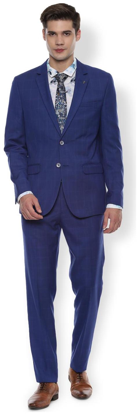 

Van Heusen Blended Checked Men Blue Single Breasted Suit
