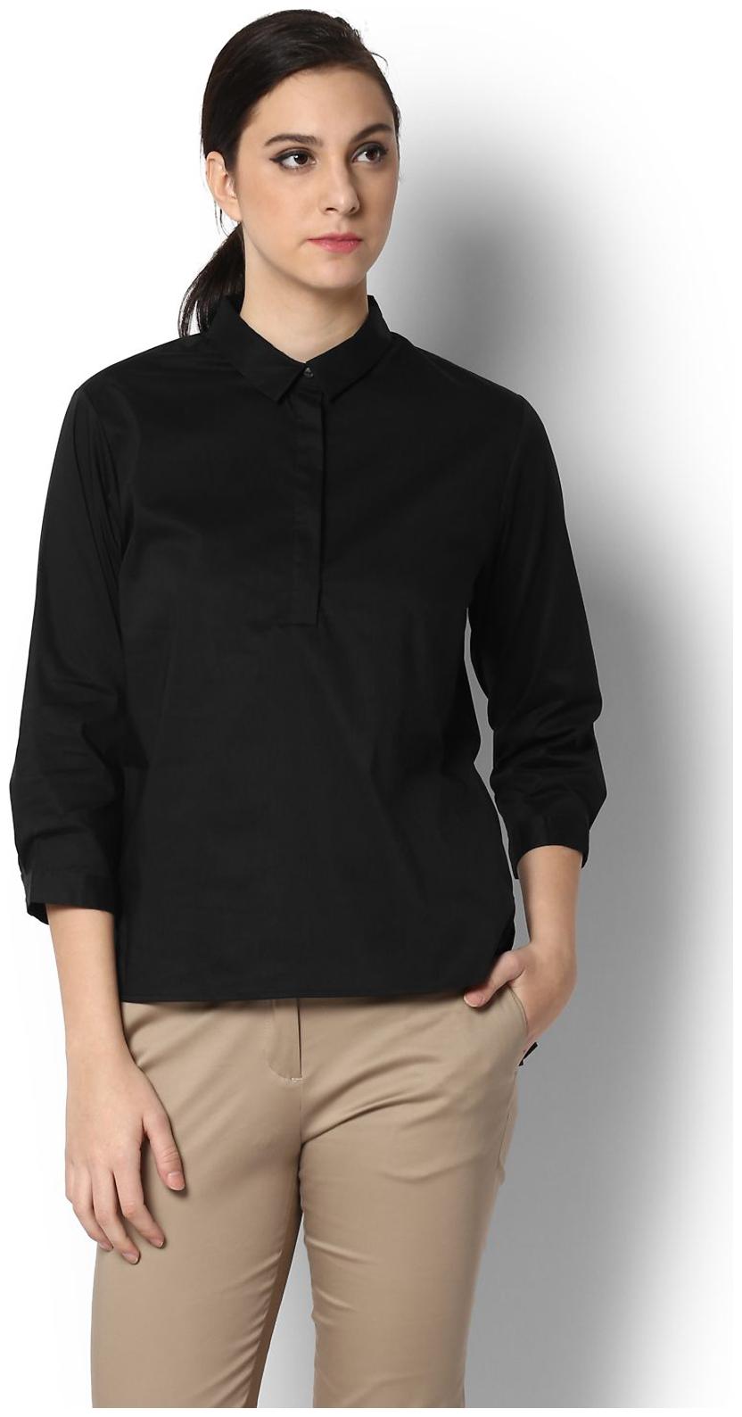 

Van Heusen Women Black Solid Regular Fit Shirt