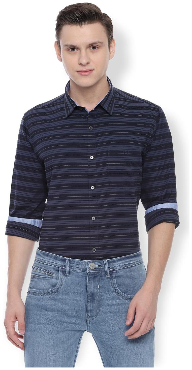

Van Heusen Men Blue Horizontal Stripes Slim Fit Casual Shirt
