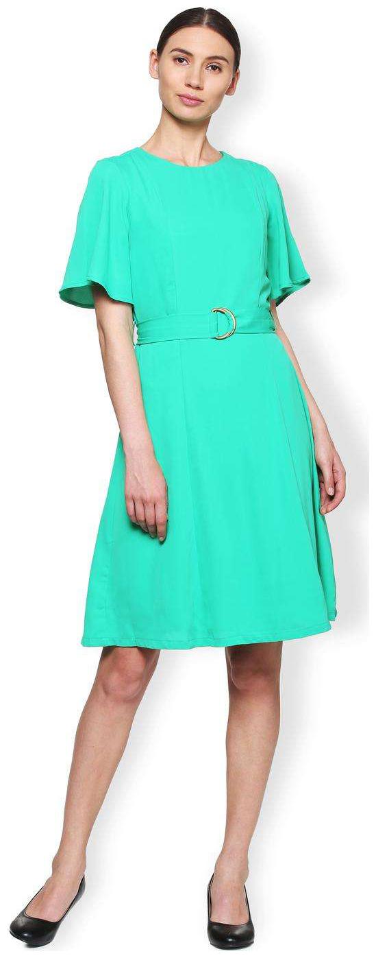 

Van Heusen Green Solid A-line dress
