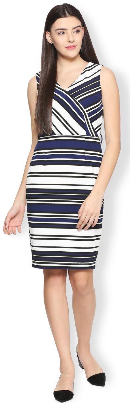 

Van Heusen Blue Striped Sheath dress