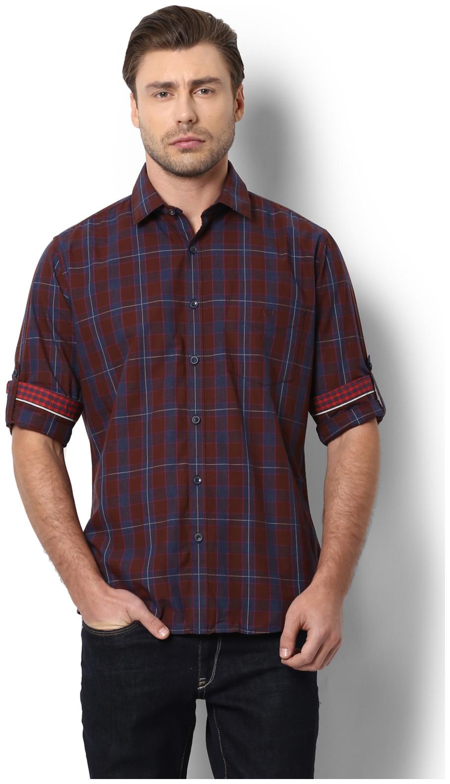 

Van Heusen Men Brown Checked Super Slim Fit Casual Shirt
