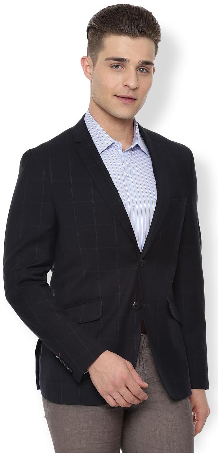 

Van Heusen Men Blue Checked Super slim fit Single Breasted Blazer