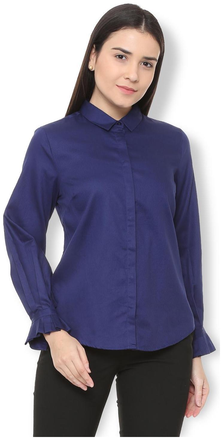 

Van Heusen Women Blue Striped Regular Fit Shirt