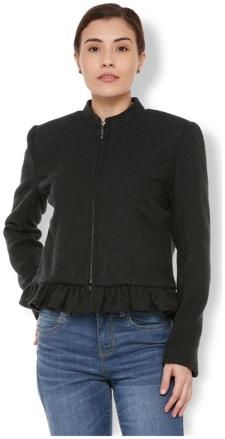

Van Heusen Women Self Design Regular Jacket - Black