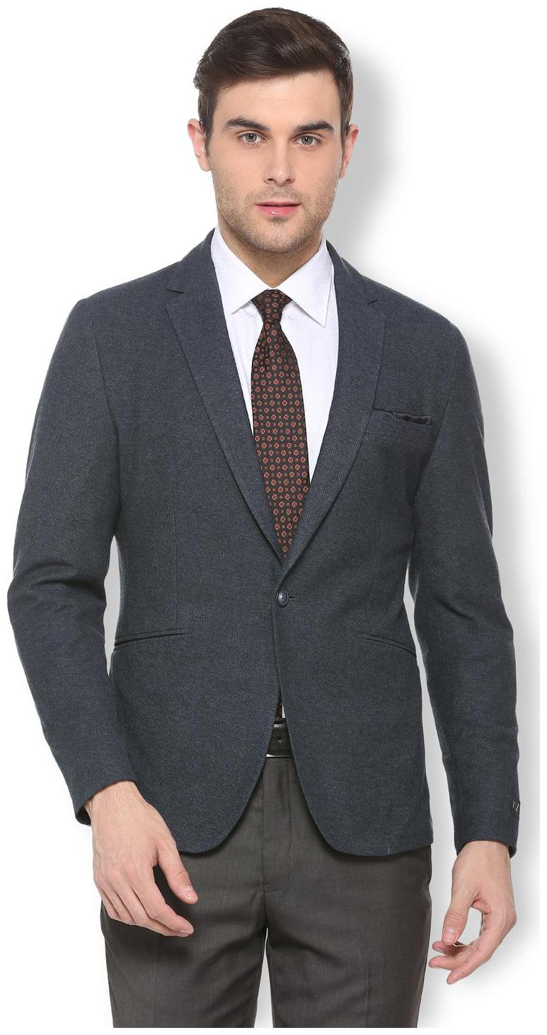 

Van Heusen Men Blue Textured Slim fit Single Breasted Blazer