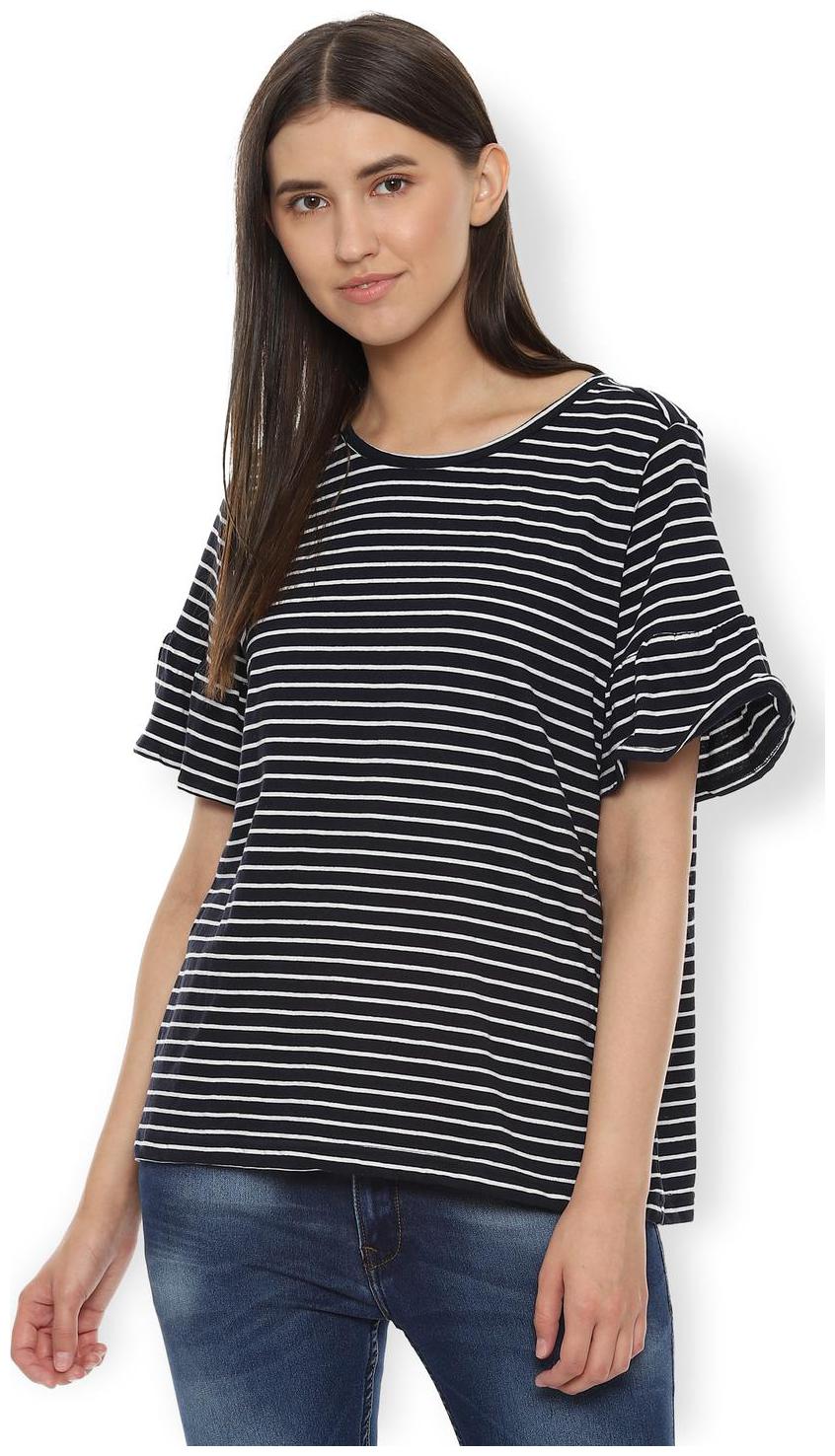 

Van Heusen Women Striped Regular top - Black