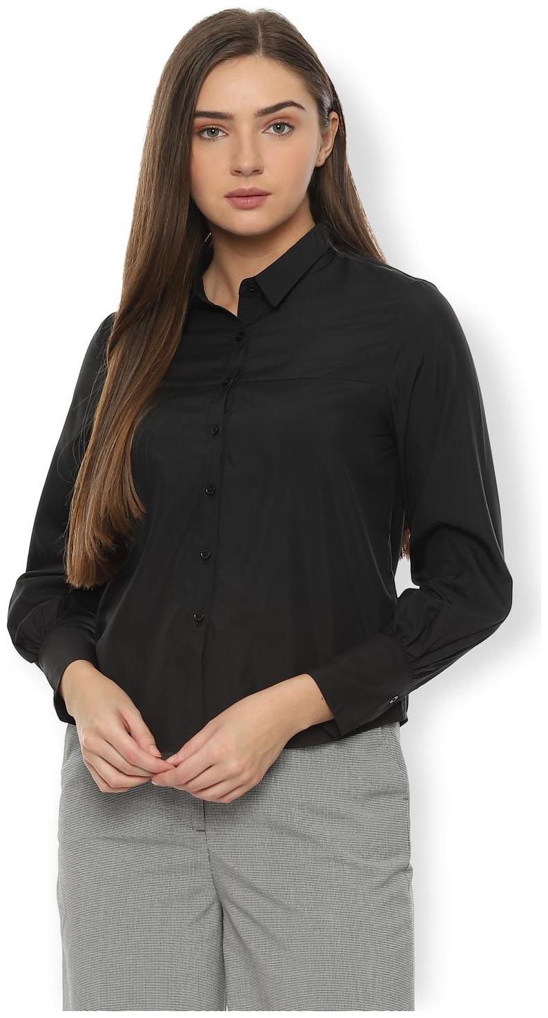 

Van Heusen Women Black Solid Regular Fit Shirt