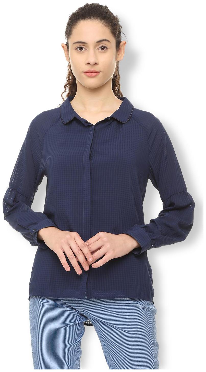 

Van Heusen Women Blue Self Design Regular Fit Shirt