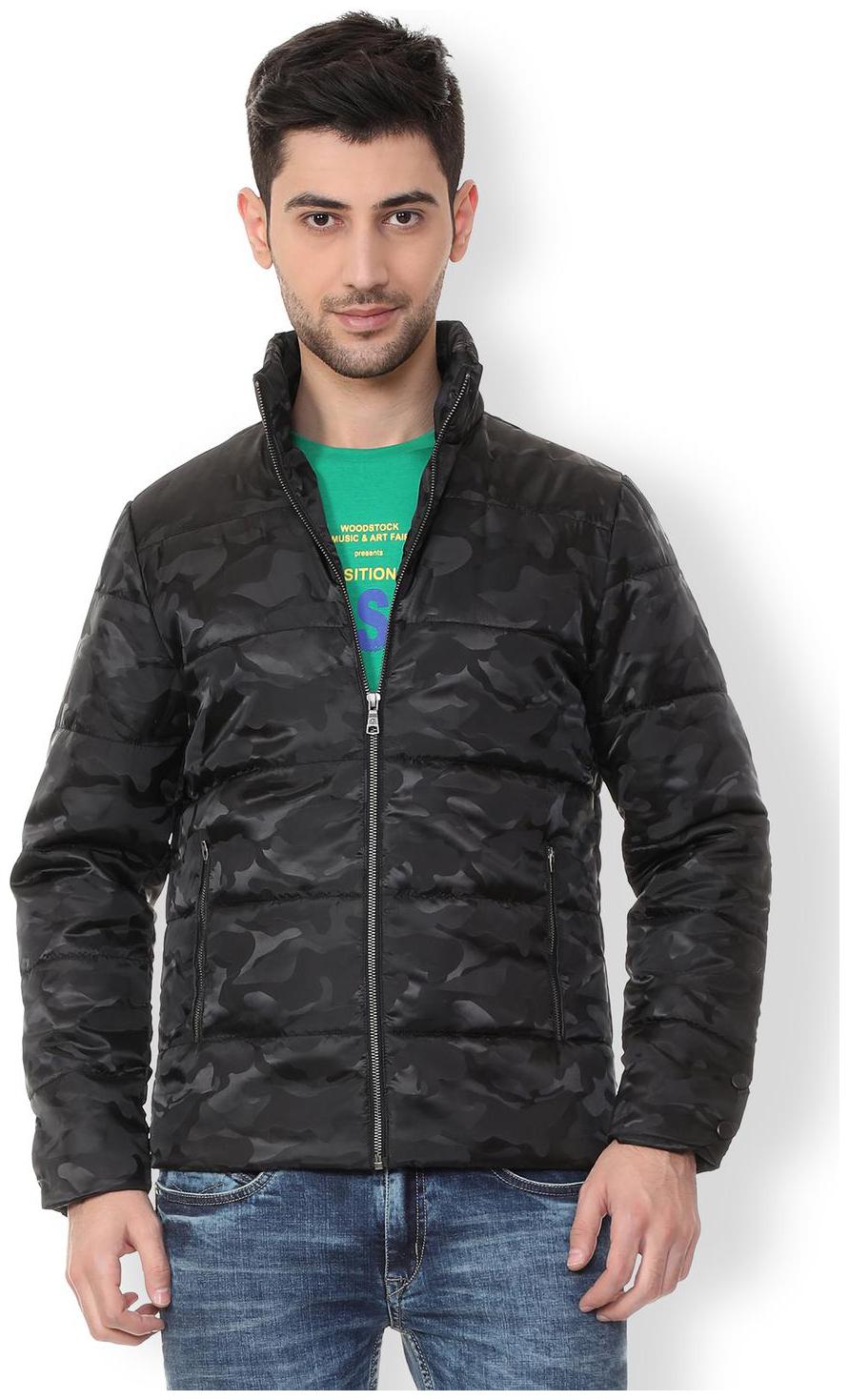 

Van Heusen Men Black Printed Bomber jacket