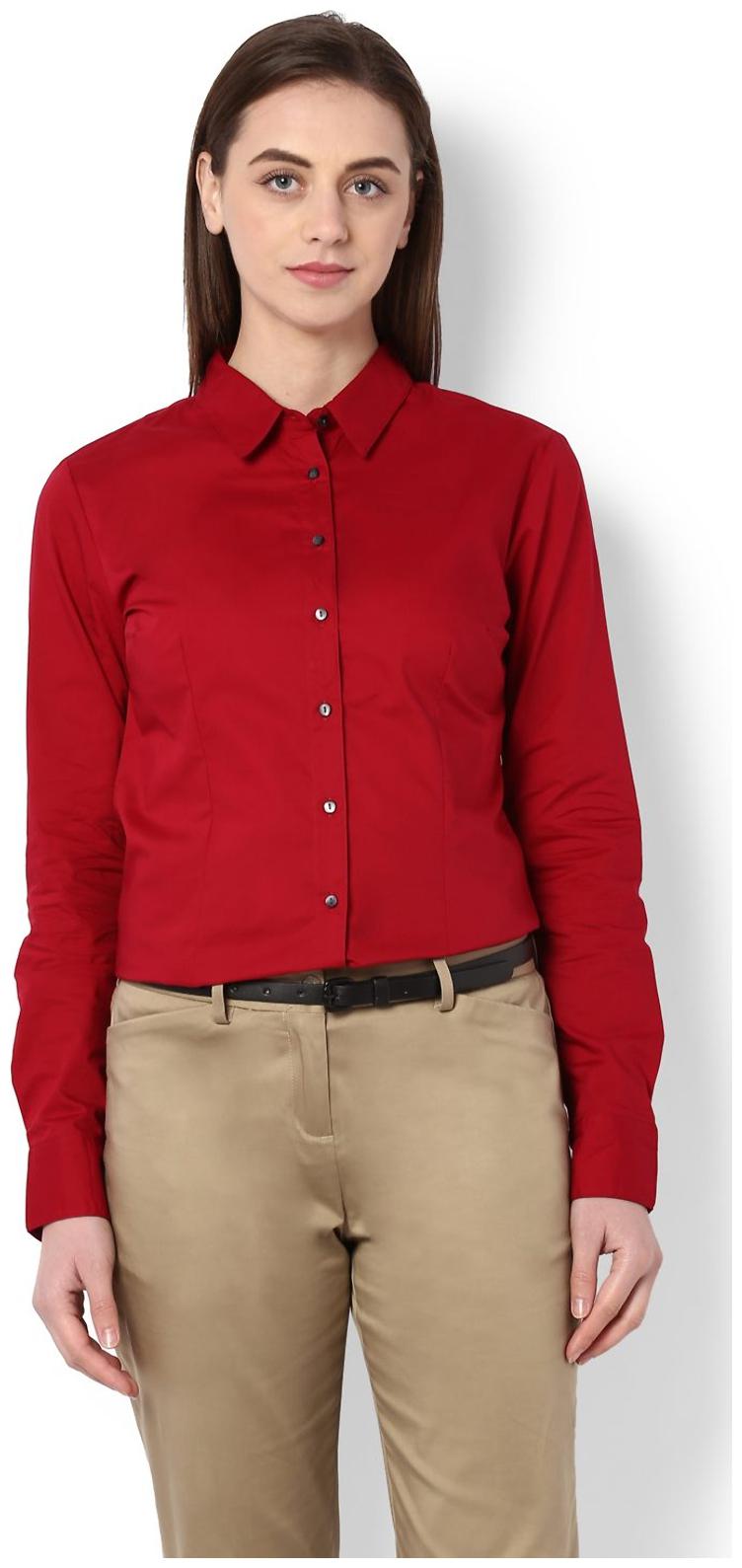 

Van Heusen Women Red Solid Regular Fit Shirt