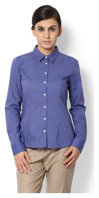 

Van Heusen Women Blue Solid Regular Fit Shirt