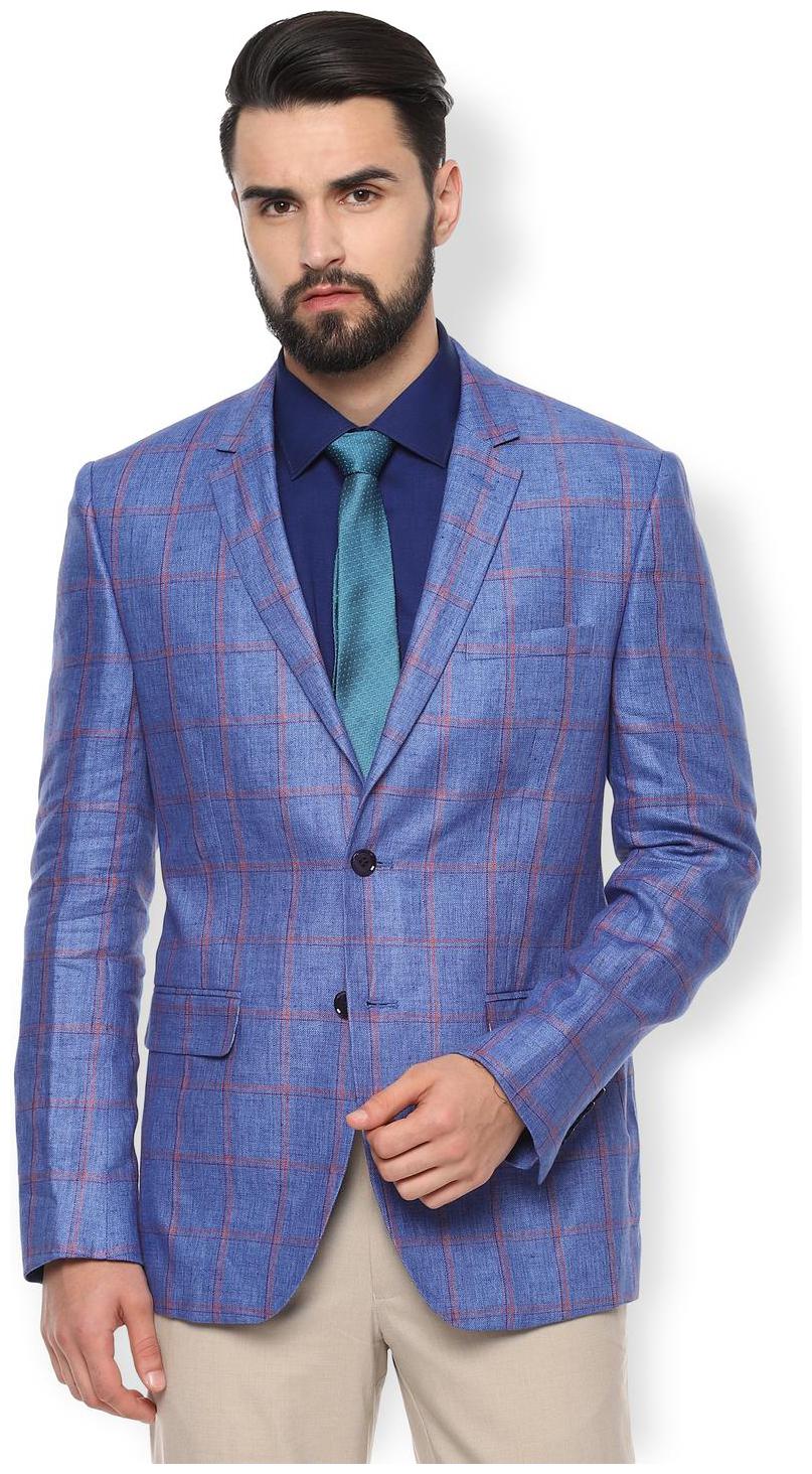 

Van Heusen Men Blue Checked Slim fit Single Breasted Blazer